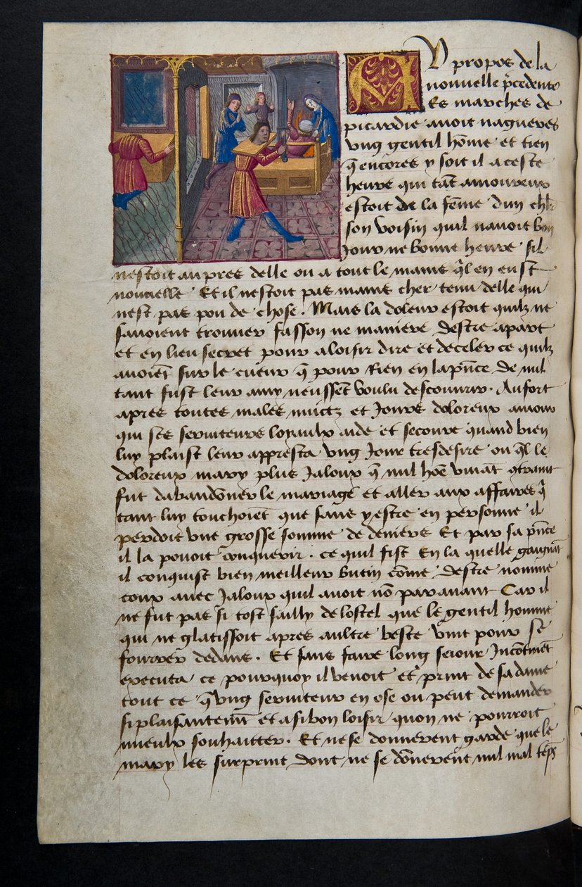 ^ MS Hunter 252 155v صفحة من Hundred News News ، c.1461-62 بواسطة المدرسة الفرنسية