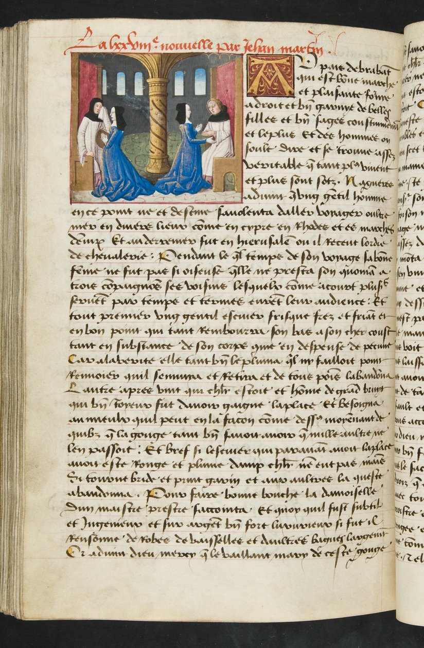 ^ MS Hunter 252 165v صفحة من Hundred News News ، c.1461-62 بواسطة المدرسة الفرنسية