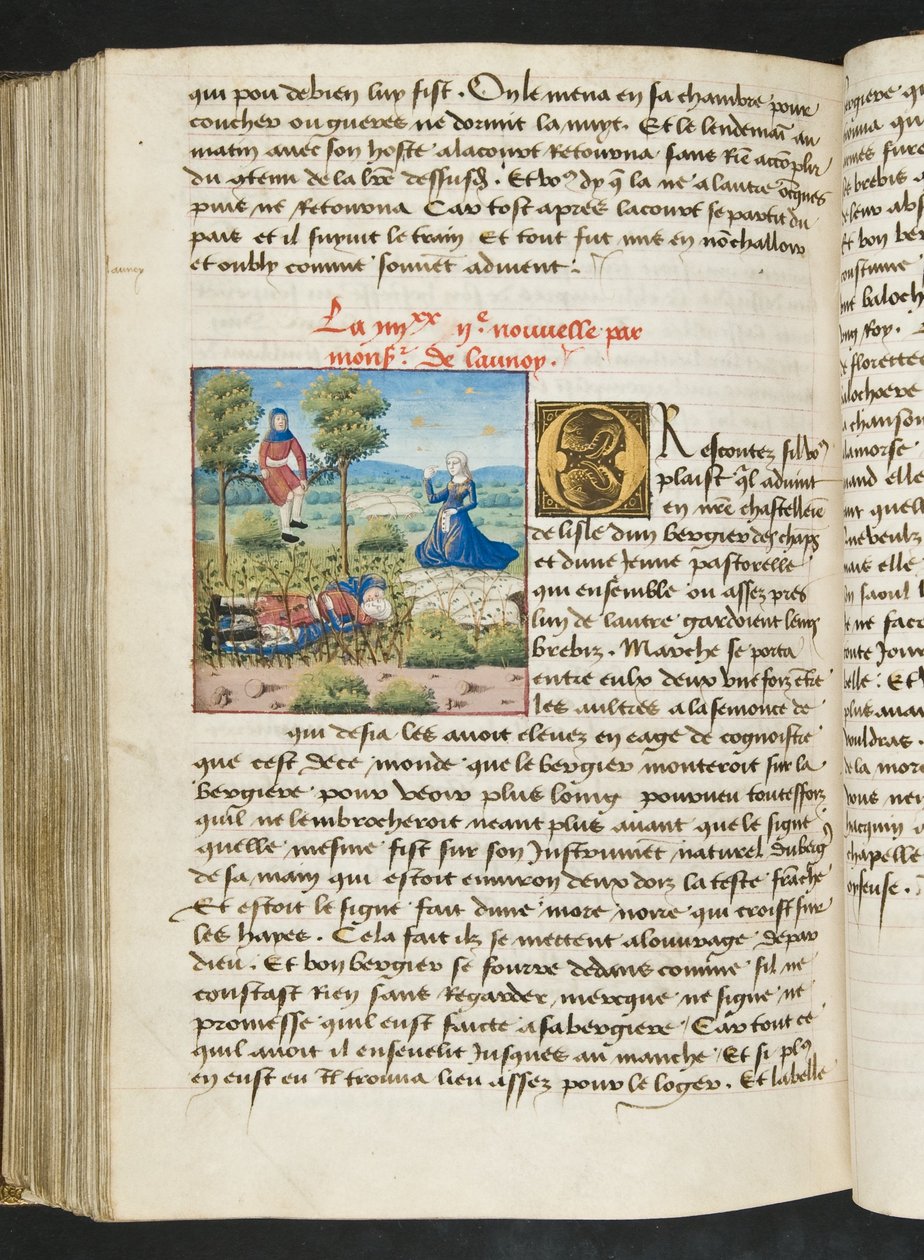^ MS Hunter 252 172v صفحة من Hundred News News ، c.1461-62 بواسطة المدرسة الفرنسية