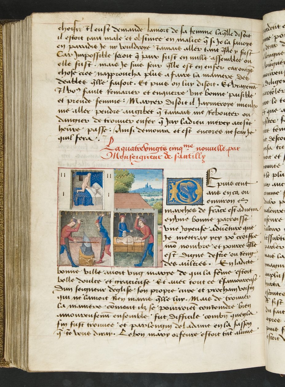 ^ MS Hunter 252 175v صفحة من Hundred News News ، c.1461-62 بواسطة المدرسة الفرنسية