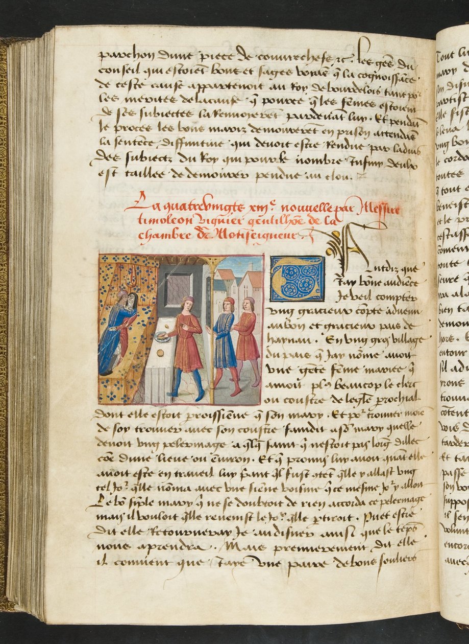 ^ MS Hunter 252 187v صفحة من Hundred News News ، c.1461-62 بواسطة المدرسة الفرنسية