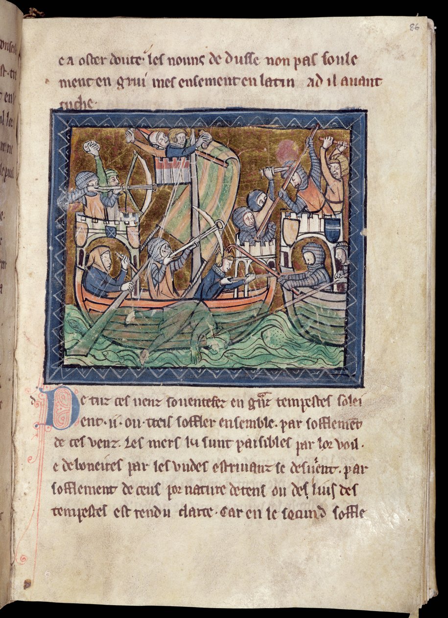MS Marlay أضف 1 صفحة 86 صفحة من النص مع إضاءة معركة بحرية ، من De Re Militari ، c.1270 بواسطة المدرسة الفرنسية