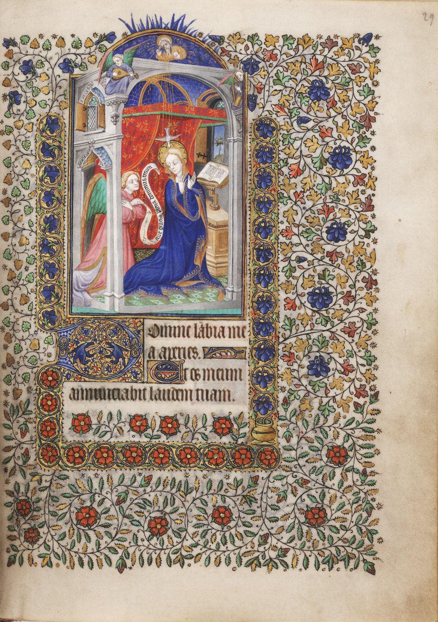 MS Widener 6 f.29r ، البشارة ، من كتاب الصلوات ، استخدام باريس بواسطة المدرسة الفرنسية
