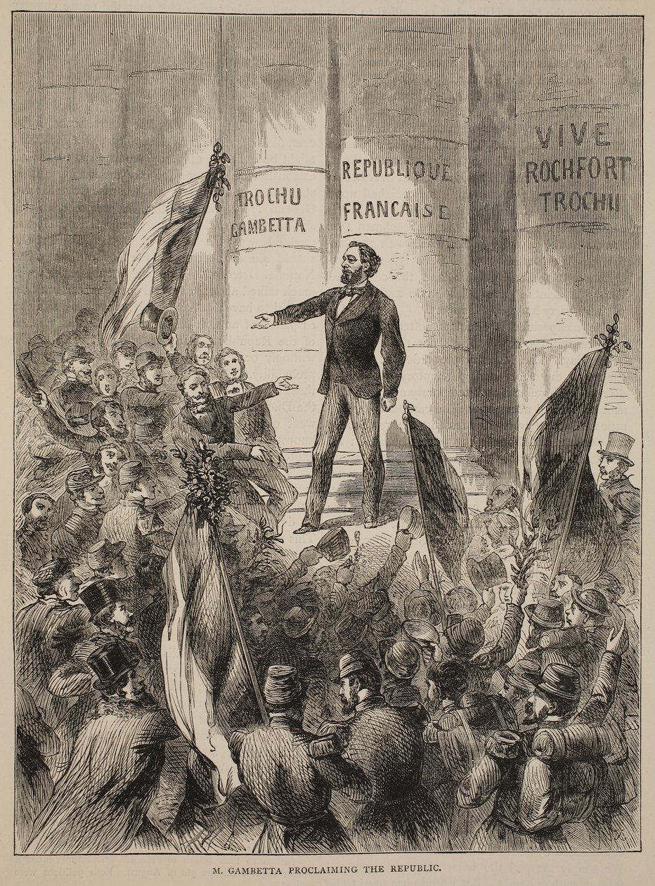 غامبيت يعلن الجمهورية ، سبتمبر 1870 ، توضيح من كاسيل تاريخ الحرب بين فرنسا وألمانيا ، 1870-1871 بواسطة المدرسة الفرنسية