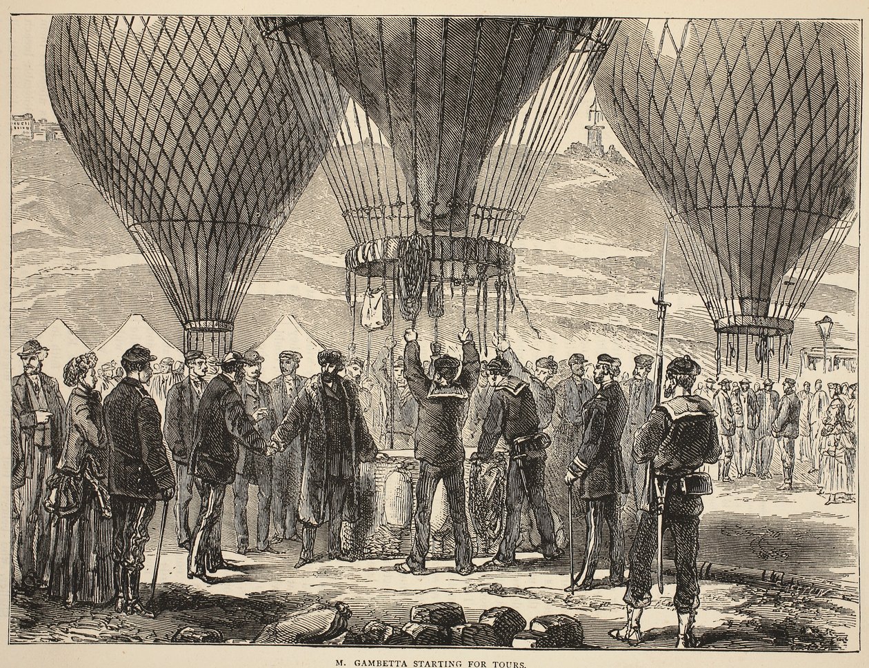 يبدأ M. Gambetta بجولات ، توضيح من تاريخ كاسيلز للحرب بين فرنسا وألمانيا ، 1870-1871 بواسطة المدرسة الفرنسية