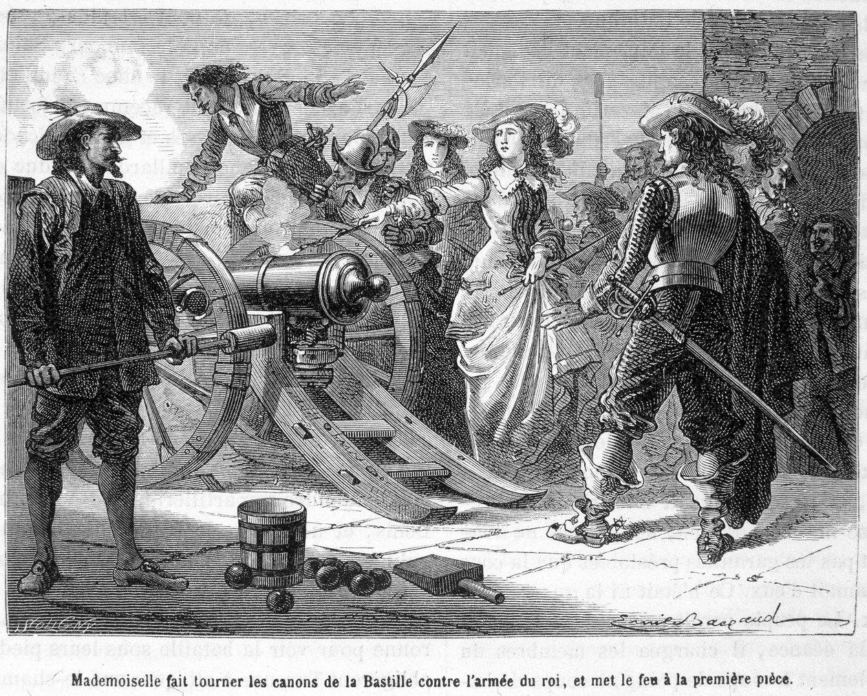 قام Mademoiselle (Grande Mademoiselle = Duchesse de Montpensier) بتحويل مدافع الباستيل ضد جيش الملك ، وأضرم النار في القطعة الأولى - في "Histoire de France populaire" للمخرج Henri Martin. بواسطة المدرسة الفرنسية