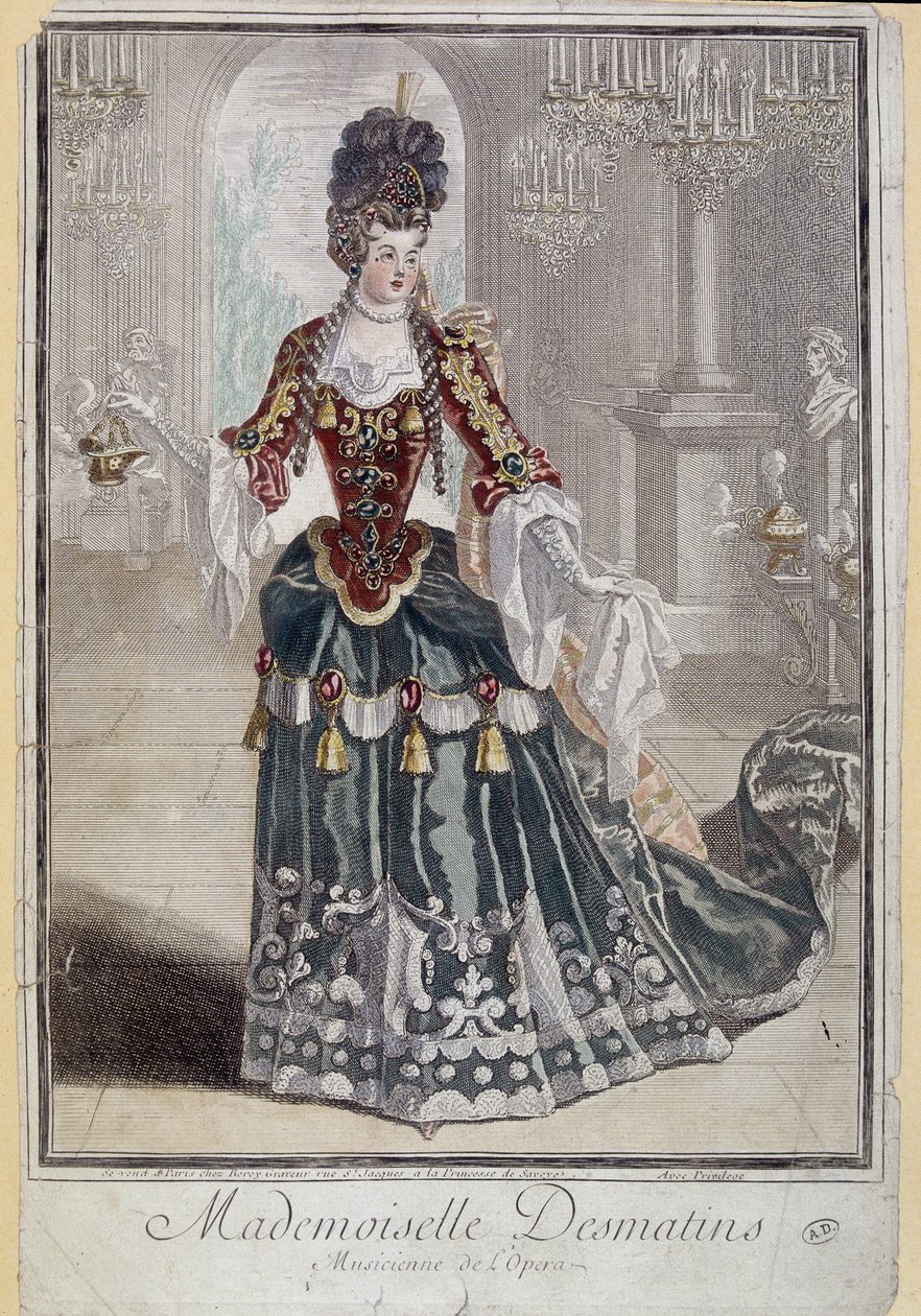 Mademoiselle Desmatins, musician (singer) of the Opera - engraving بواسطة المدرسة الفرنسية