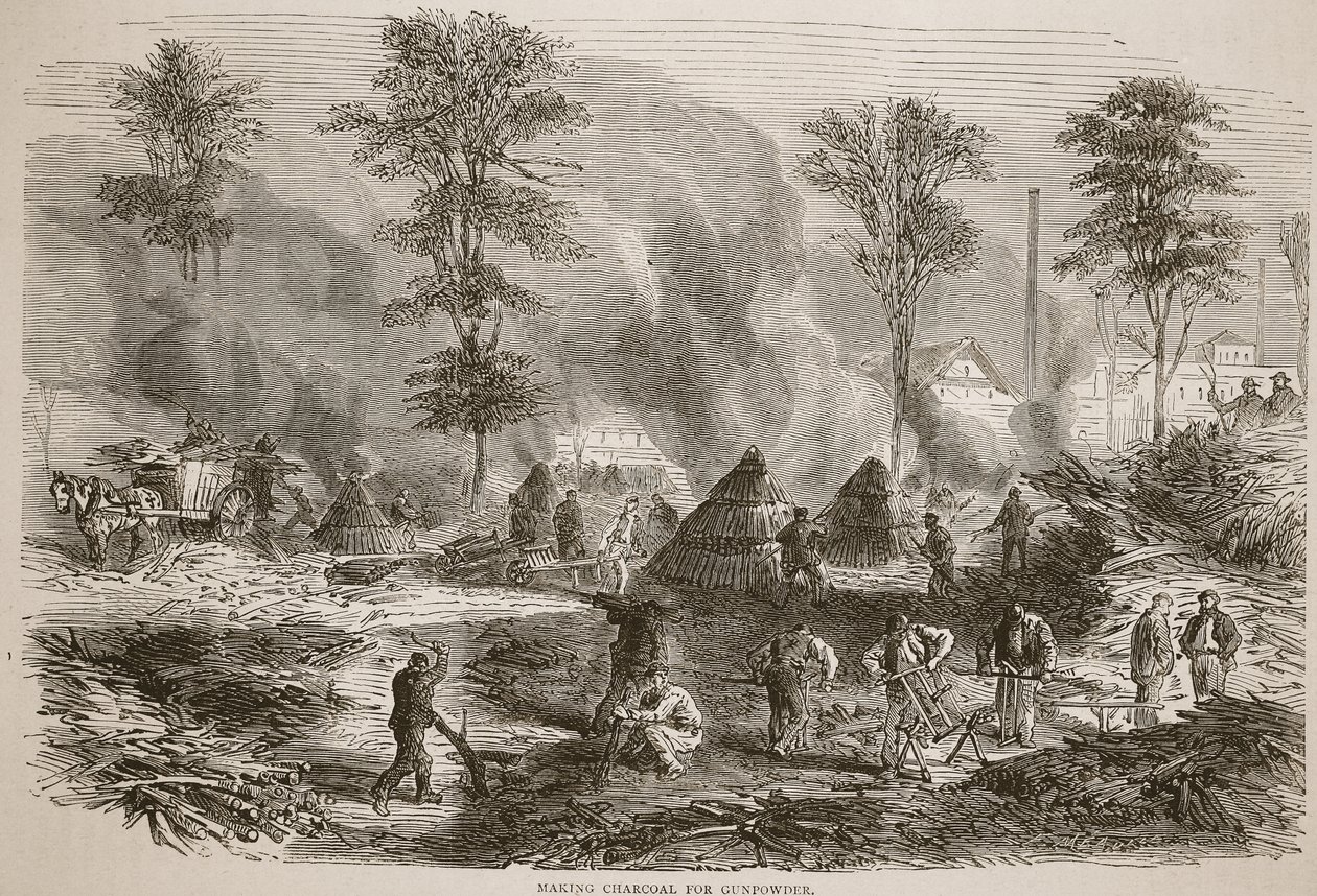 صنع الفحم للبارود ، توضيح من تاريخ كاسيلز للحرب بين فرنسا وألمانيا ، 1870-1871 بواسطة المدرسة الفرنسية