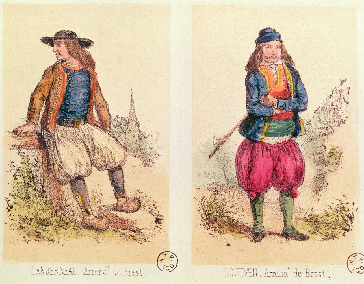الأزياء الرجالية من Landerneau و Goulven ، من Les Costumes Bretons de Sorrieu بواسطة المدرسة الفرنسية