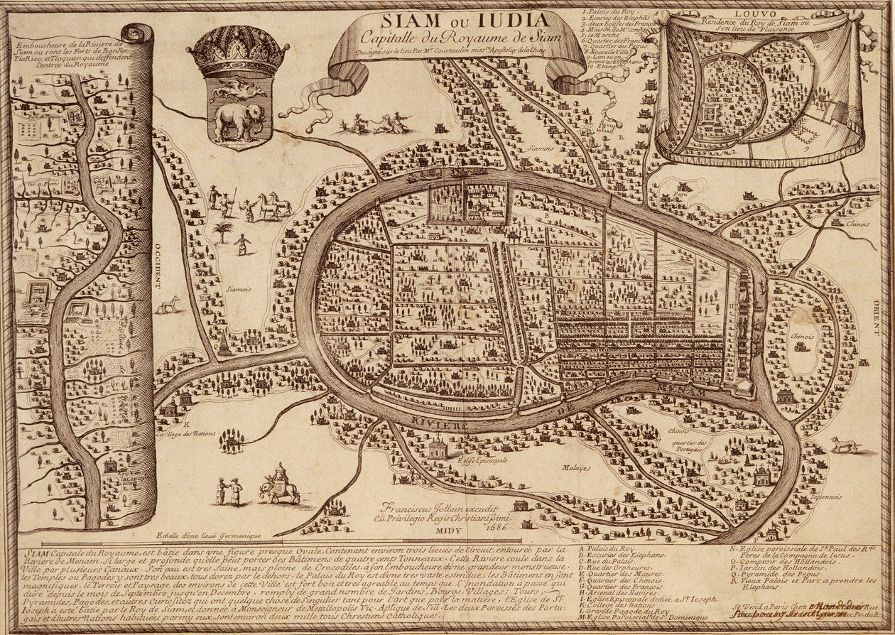 خريطة أيوثايا ، 1686 (حبر على ورق) بواسطة المدرسة الفرنسية