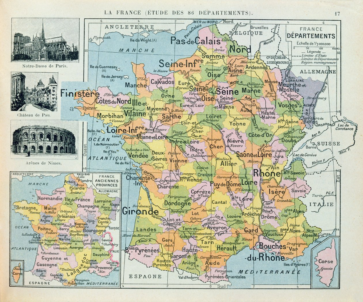 خريطة فرنسا ، ج. 1914 بواسطة المدرسة الفرنسية