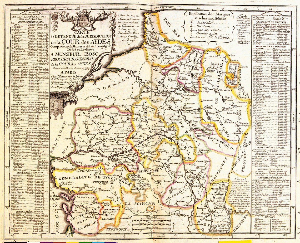 خريطة للأراضي الفرنسية تحت الضريبة ، 1709 ، من Le Theatre du Monde بواسطة Jean-Baptiste Nolin ، تم نشره 1717 (نقش يدوي) بواسطة المدرسة الفرنسية