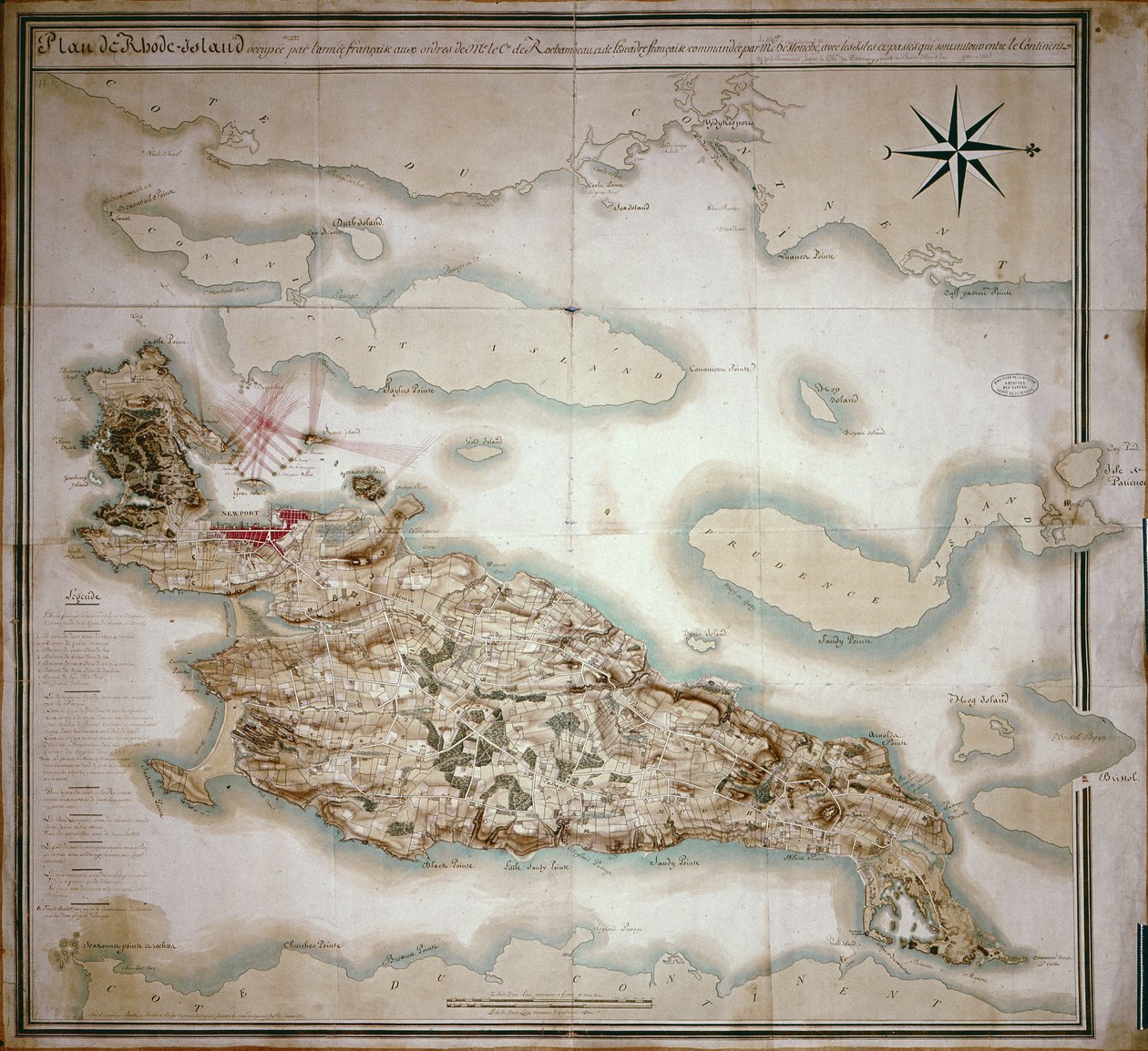 خريطة للجيش رود في وقت احتلالها من قبل الجيش الفرنسي 1780-81 بناء على أوامر جان بابتيست دي فييمور (1725-1807) كونت روشامبو بواسطة المدرسة الفرنسية