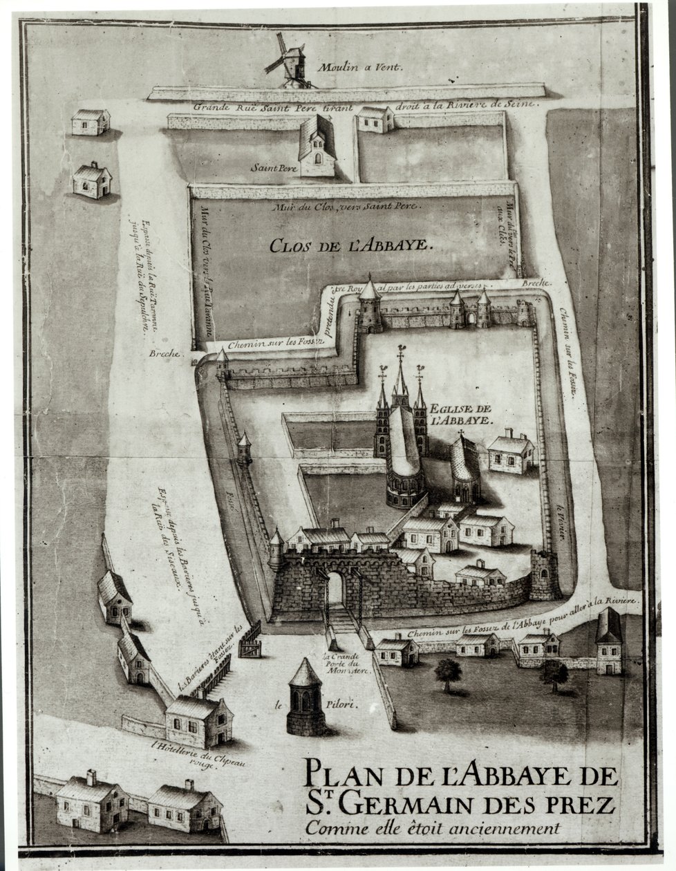 خريطة دير سان جيرمان دي بري ، 1713 (حبر وجواش على ورق) بواسطة المدرسة الفرنسية
