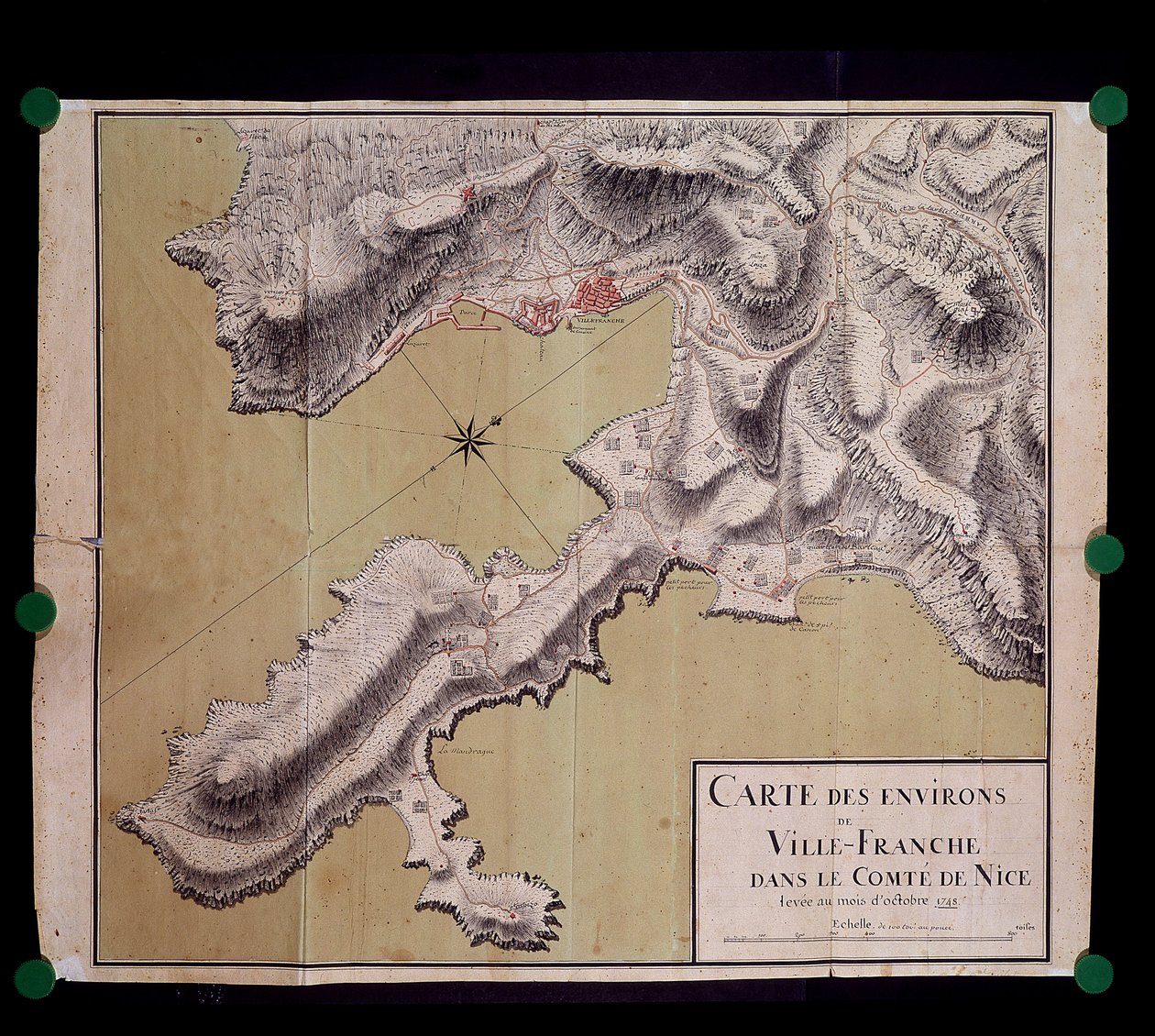 خريطة لمحيط Villefranche في كونت نيس ليفي في أكتوبر 1748 بواسطة المدرسة الفرنسية