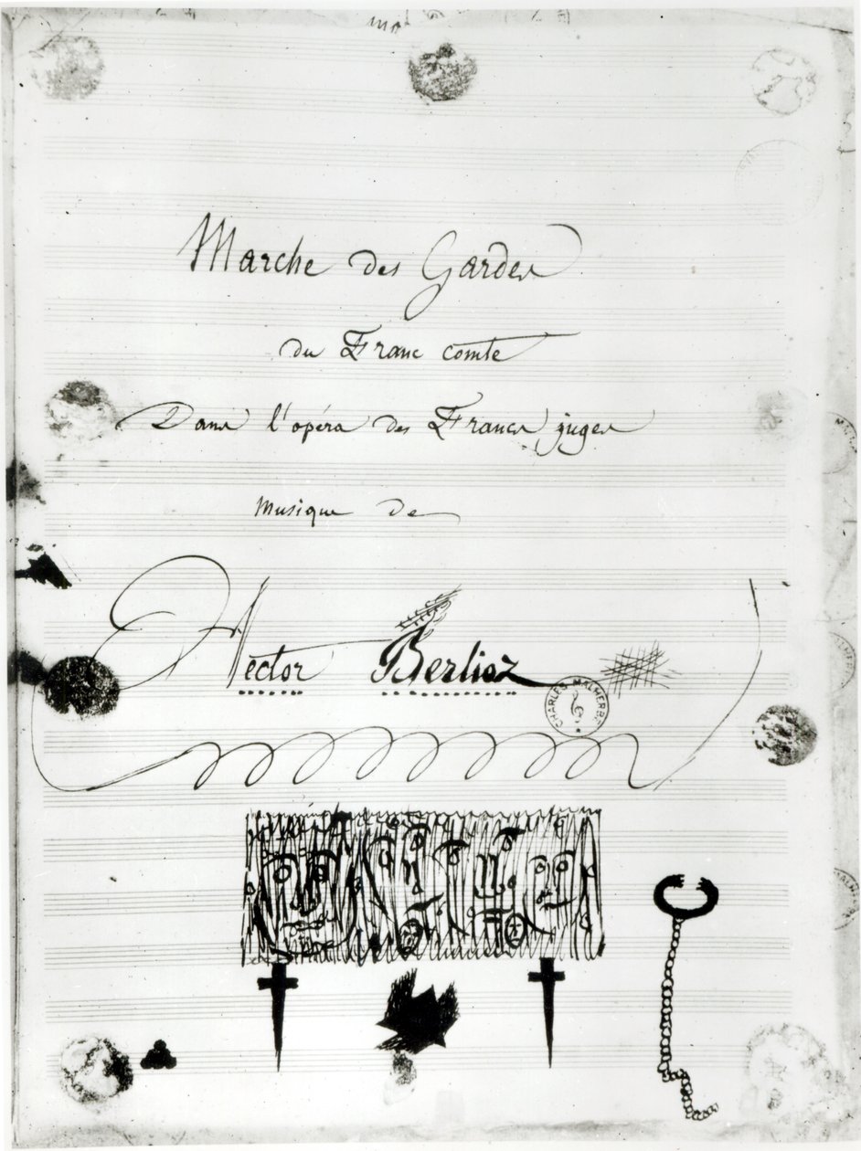 "Marche des Gardes du Franc Comte" من أوبرا "Les Francs Juges" من تأليف Hector Berlioz (1803-69) 1826 (قلم وحبر على ورق) بواسطة المدرسة الفرنسية