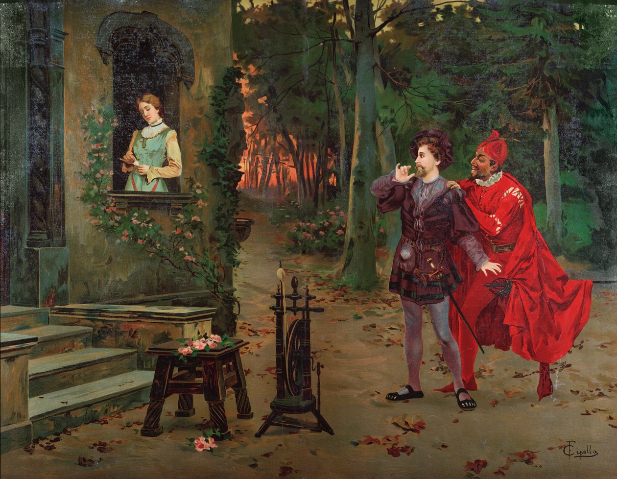 مشهد مارغريت وفوست وميفيستو من فاوست بقلم تشارلز جونود (1818-1893). حوالي عام 1900. بواسطة المدرسة الفرنسية