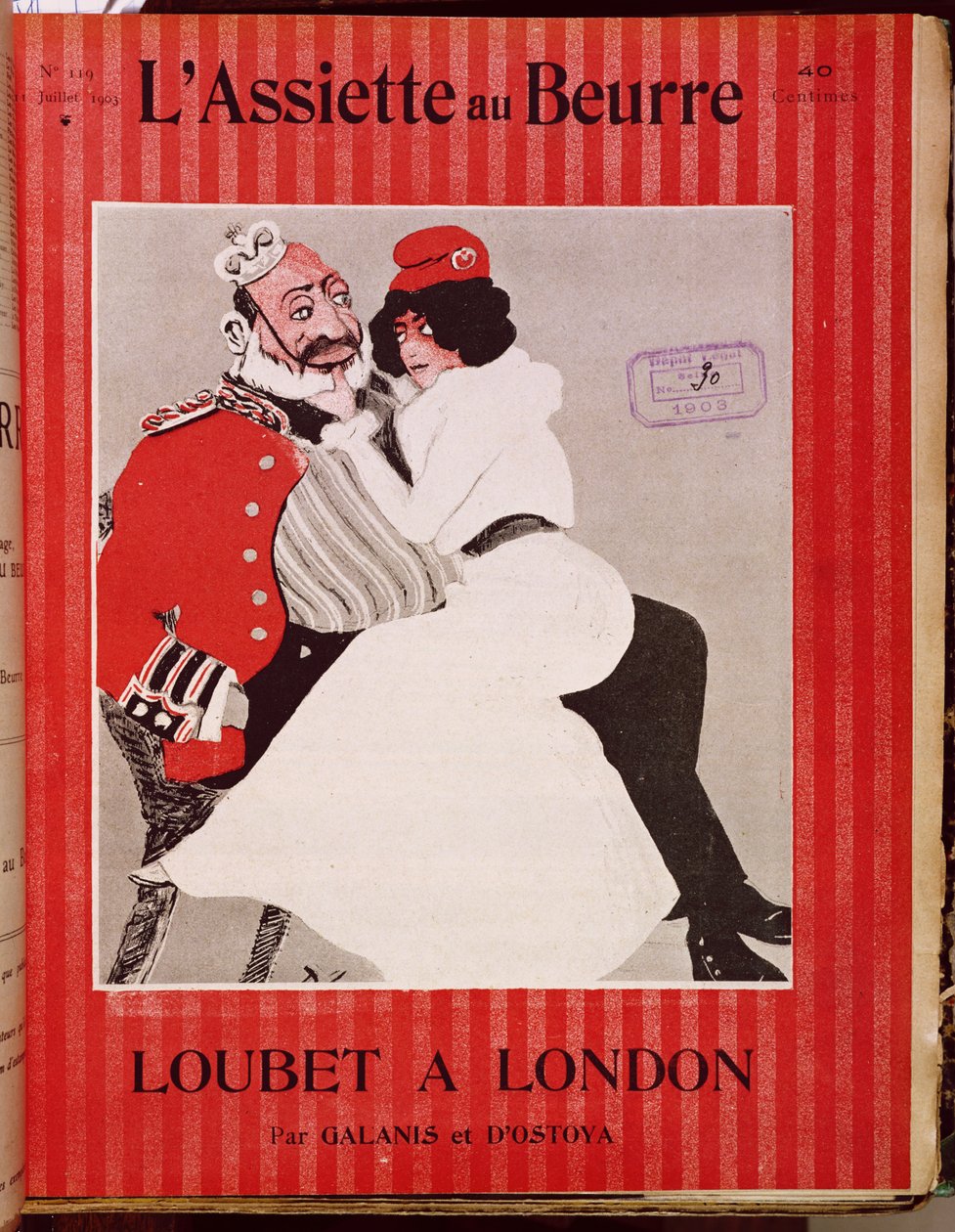 ماريان جالسة على ركبتي الملك إدوارد السابع (1841-1910) ، غلاف LAssiette au Beurre ، 11 يوليو 1903 بواسطة المدرسة الفرنسية
