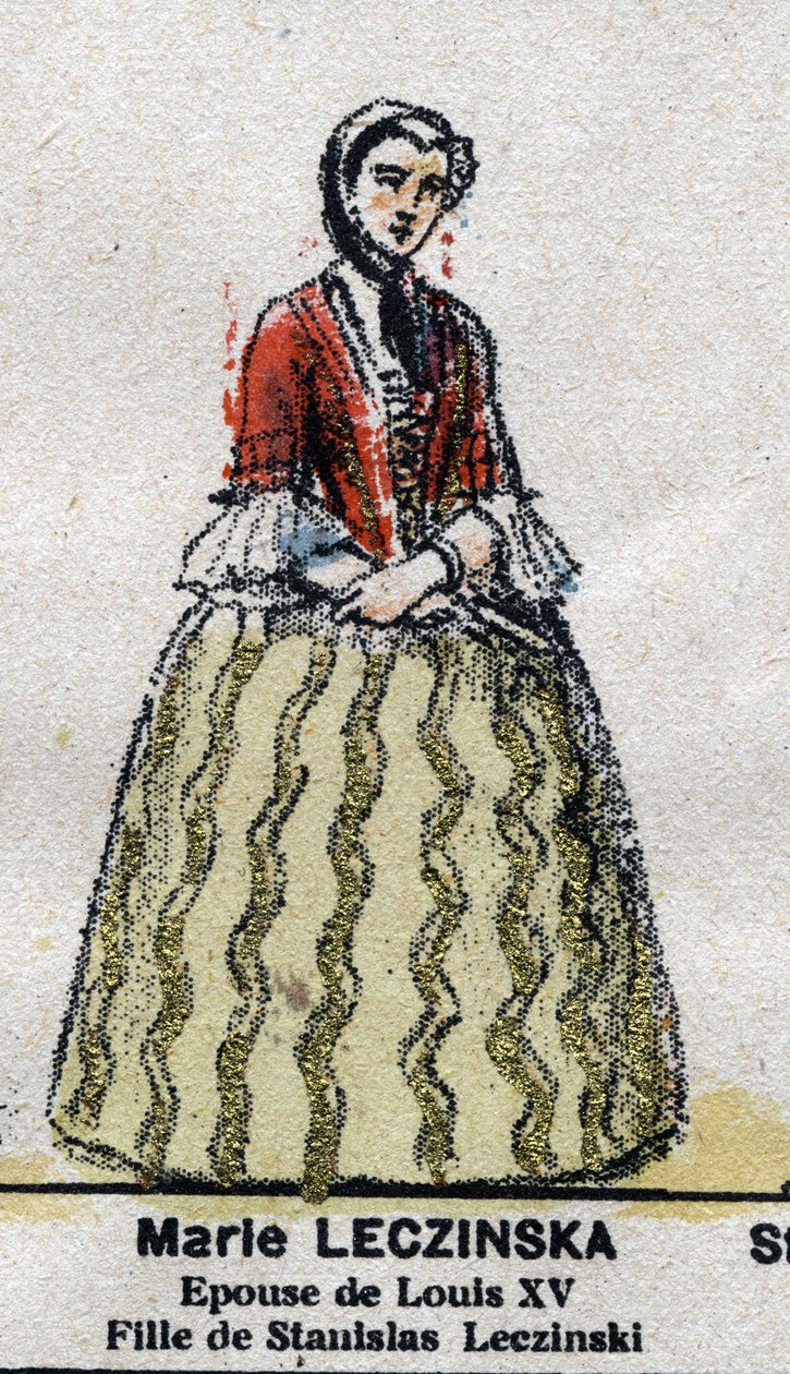 ماري ليزكزينسكا (1703-1768) ، ملكة فرنسا ، زوجة لويس الخامس عشر في "" Galeriede Kings and Queens of France وشخصيات لامعة من 1643 إلى 1895 ”” Epinal image. بواسطة المدرسة الفرنسية