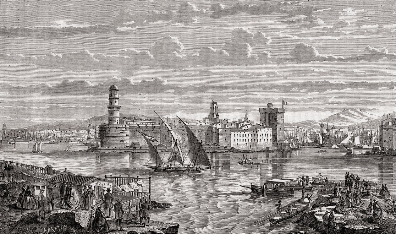 مرسيليا خلال القرن الثامن عشر ، نقشت بواسطة Pibaraud بعد Le Breton ، من "Histoire de la Revolution Française" بواسطة Louis Blanc (1811-1882) بواسطة المدرسة الفرنسية