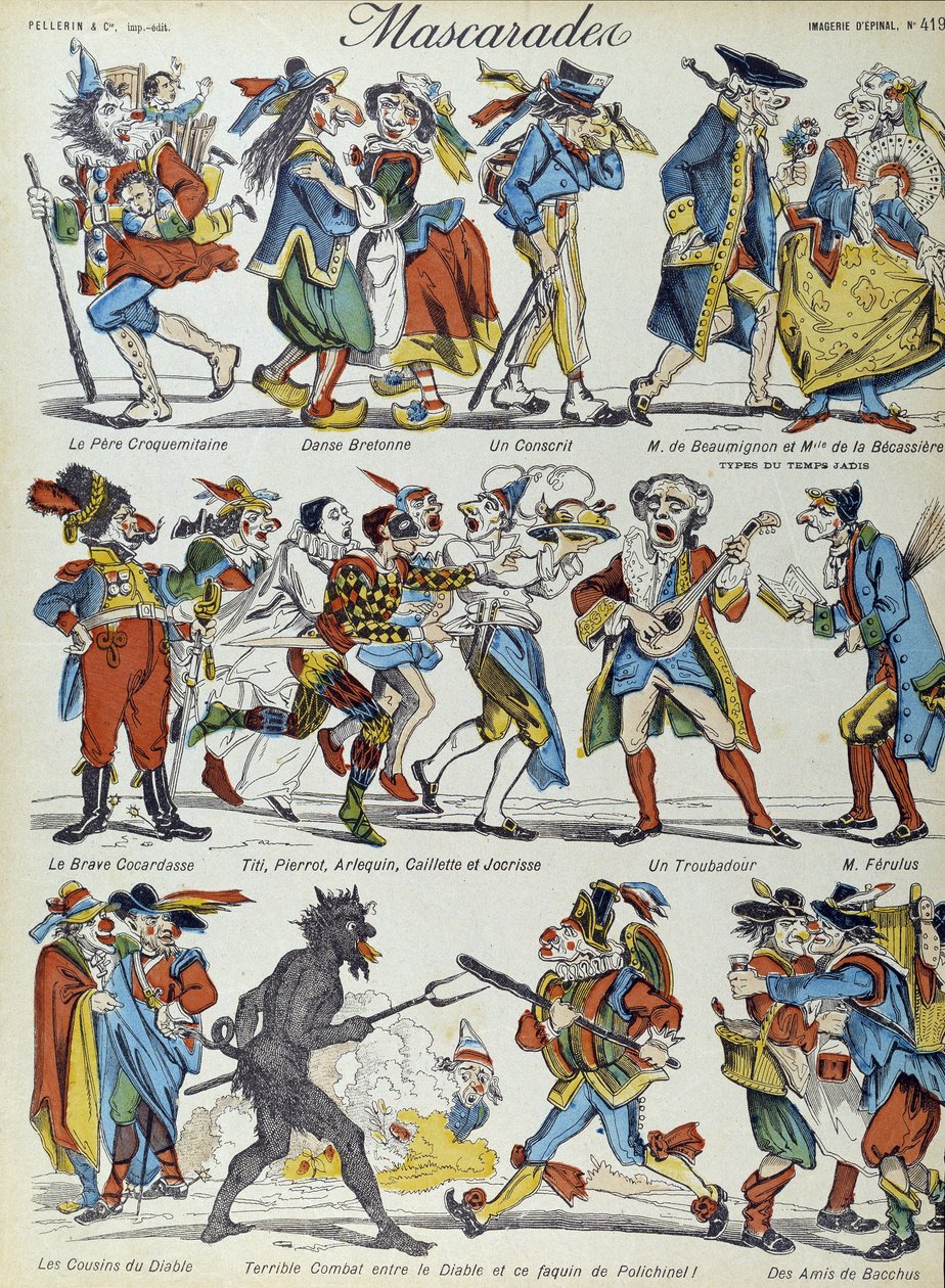 Masquerade: masked caricature characters - Image of Epinal بواسطة المدرسة الفرنسية