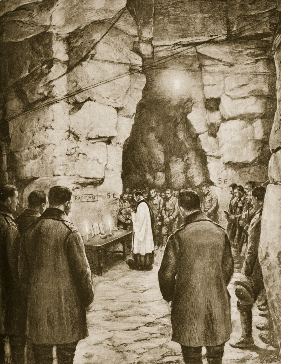تم أخذ القداس قبل المعركة داخل الكهوف الفرنسية ، 1914-1919 بواسطة المدرسة الفرنسية