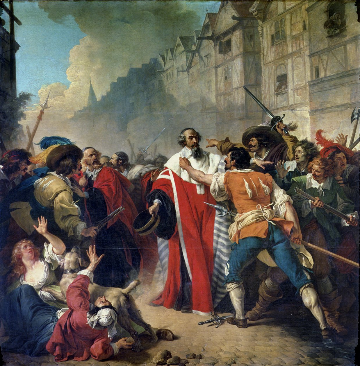 تم إيقاف ماتيو مول من قبل الحشد الباريسي عند عودته من زيارة مازارين والملكة آن من النمسا ، 1879 بواسطة المدرسة الفرنسية