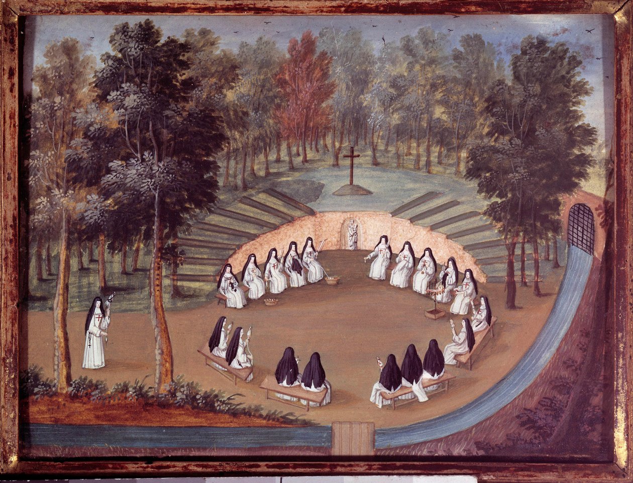 لقاء الراهبات في Port Royal des Champs (Port Royal des Champs) في مؤتمر في العزلة. لوحة مجهولة من القرن الثامن عشر. Port royal، musee des Granges - لقاء الراهبات المتدينات في "Port Royal des Champs". التجمع غير التابع لدير ب بواسطة المدرسة الفرنسية