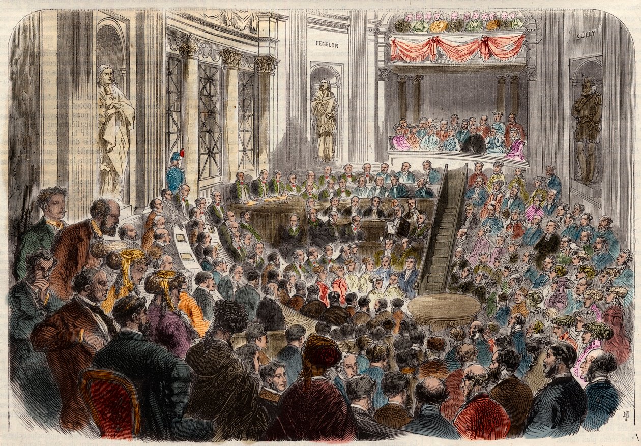 Meeting of the French academy on 23 April 1868. Reception of Monsieur Jules Favre (1809-1880), French politician. Engraving in “” L