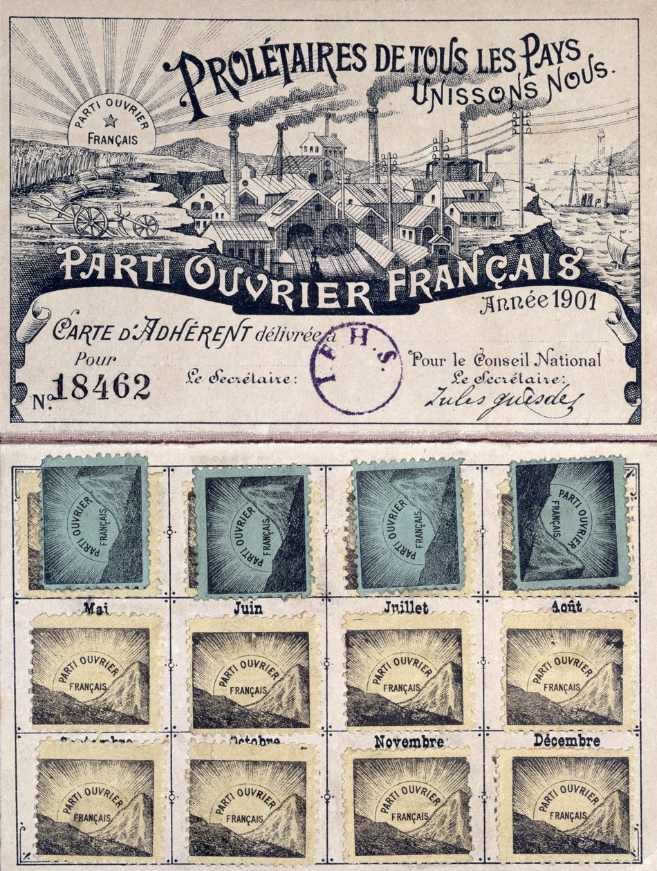بطاقة عضوية حزب العمال الفرنسي خلال قيادة جول جوسدي (1845-1922) 1901 بواسطة المدرسة الفرنسية