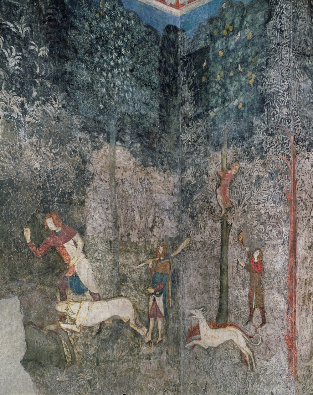 رجال يصطادون مع الكلاب ، التفاصيل من La Chambre du Cerf (Stag Room) 1343 بواسطة المدرسة الفرنسية