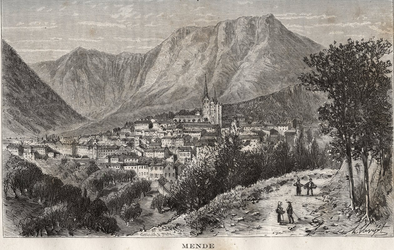 Mende - Lozere في منطقة لانغدوك روسيون - نقش في "La France illustrie: geographie، history، Administration Statistics" لـ V.-A. الشعير براون. 1884 بواسطة المدرسة الفرنسية