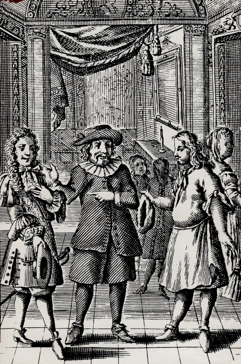 البخيل ، نقش من عمل موليير ، اسم مستعار لجان بابتيست بوكلين (1622-1673) - مشهد من قطعة موليير لافاري - نقش بحلول عام 1740 بواسطة المدرسة الفرنسية