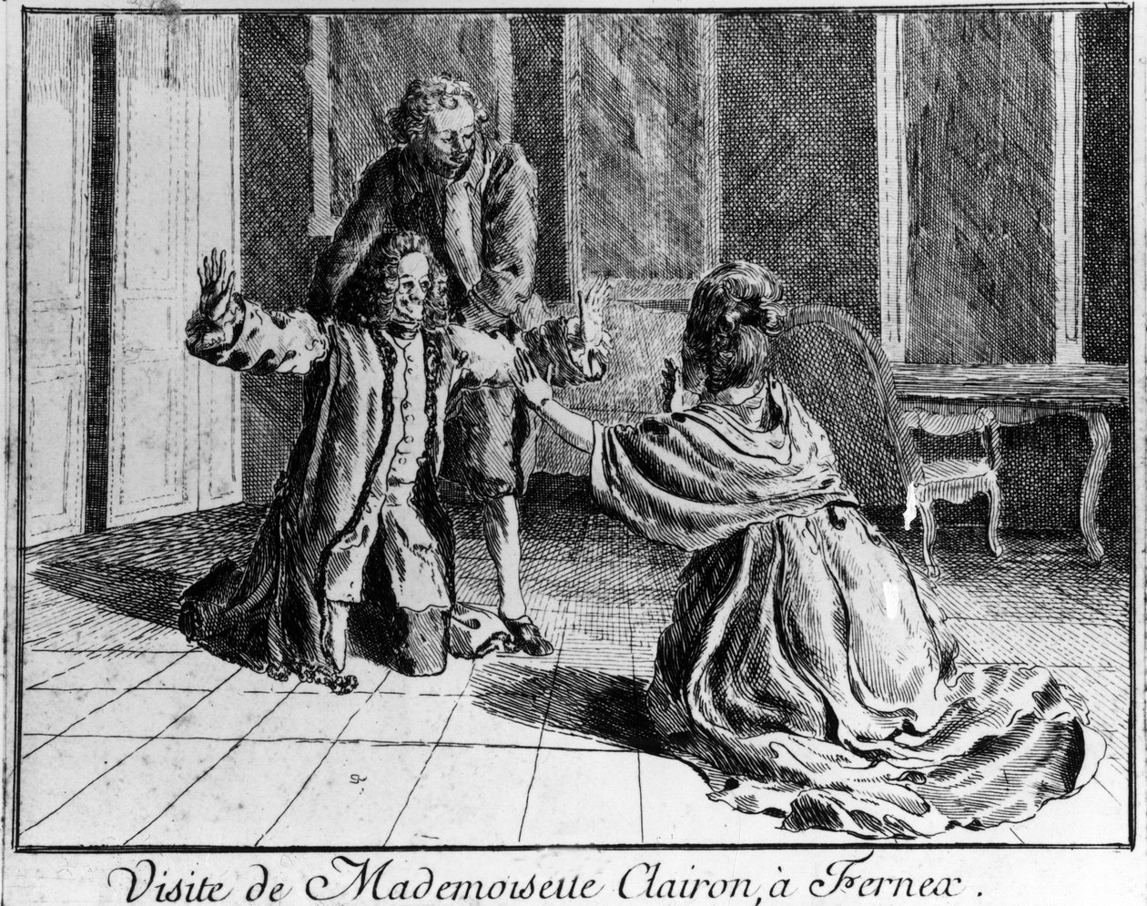 السيدة كليرون (Mademoiselle Clairon Josephe Leris de La Ttude dit Mademoiselle Clairon (1723-1803) الممثلة الفرنسية ، زارت فيرني إيه فولتير نقش القرن الثامن عشر. بواسطة المدرسة الفرنسية