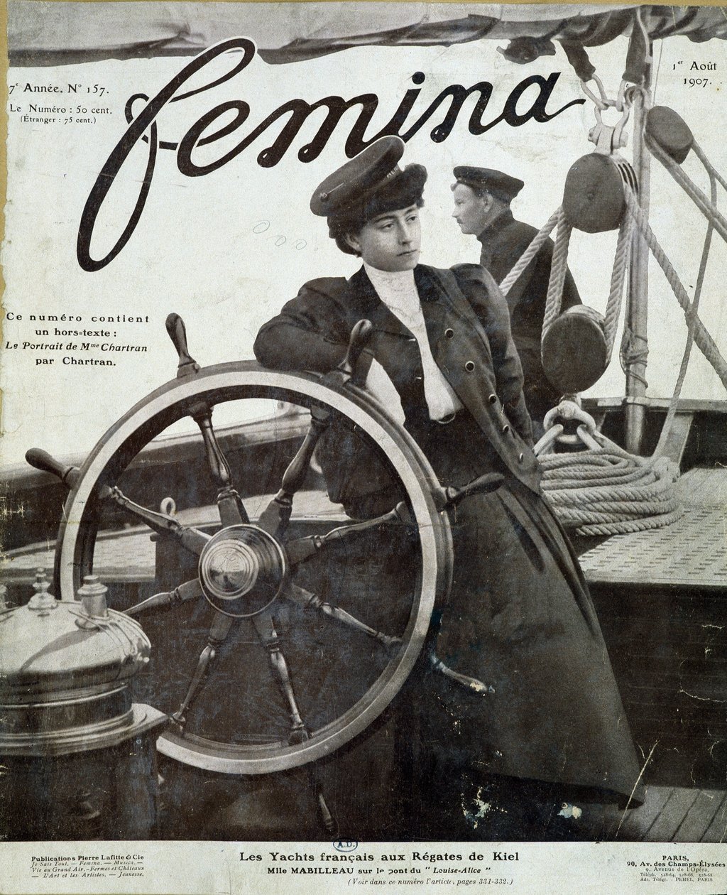 الآنسة Mabilleau على جسر اليخت "Louise-Alice" "" في Kiel Regatta - في "" Femina "في 01/08/1907 بواسطة المدرسة الفرنسية