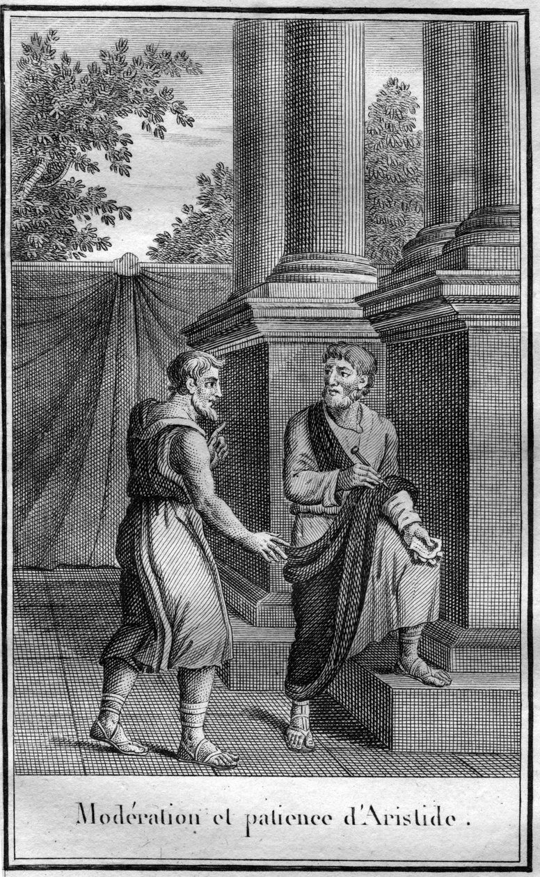 اعتدال وصبر أريستيد الصالح (اليوناني القديم Aristeides) ، رجل دولة أثيني ، v. توفي 550 في deme of Alopece ، 467. في "" Beautes من التاريخ القديم أو تذكارات رجال عظماء "" بواسطة المدرسة الفرنسية