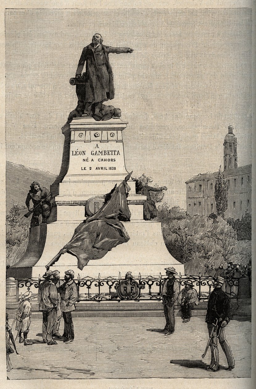 نصب تذكاري لليون غامبيتا (1838-1882) للكاتب ألكسندر فالجويير (1831-1900) - كاهور - نقش في "باتري" - الوصف PECTUREQUIREE DE LA FRANCE EN 6 VOLUES BY LUCIEN HUARD - نهاية القرن التاسع عشر بواسطة المدرسة الفرنسية