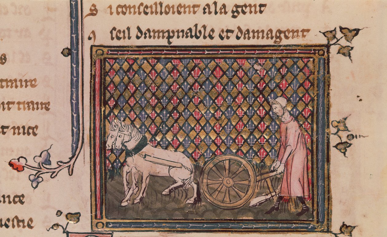 Ms.1044 f.21v الرجل المُلزم بالعمل من أجل لقمة العيش ، من Ovide Moralise كتبها Chretien Legouais بواسطة المدرسة الفرنسية
