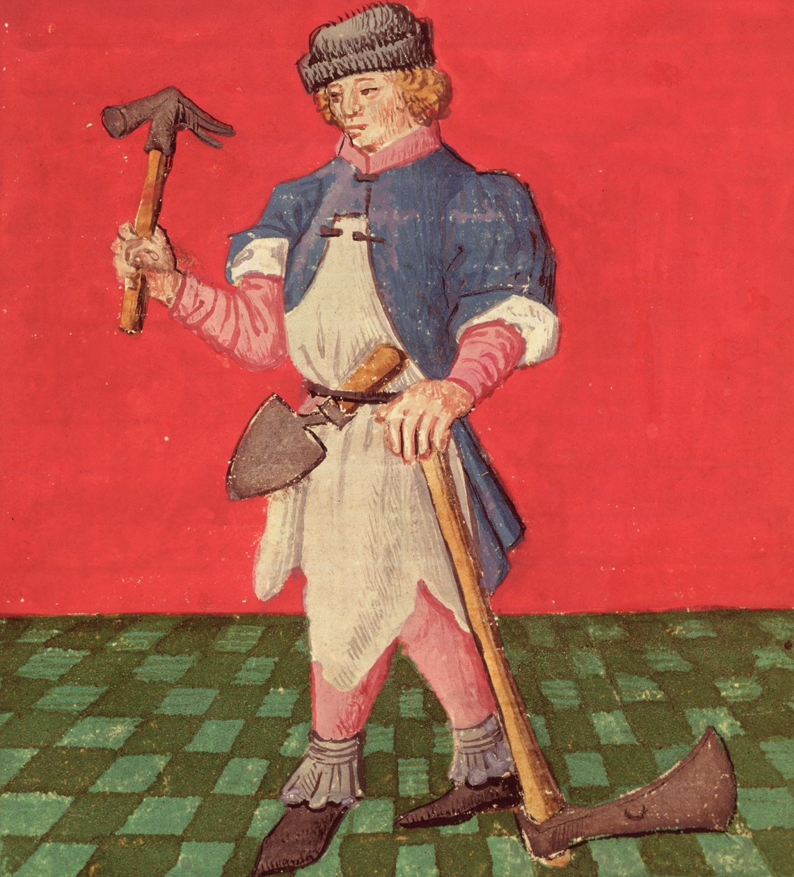 Ms.3066 fol.42 v The Blacksmith، from Le Livre des Echecs Moralises by Jacques de Cessoles بواسطة المدرسة الفرنسية