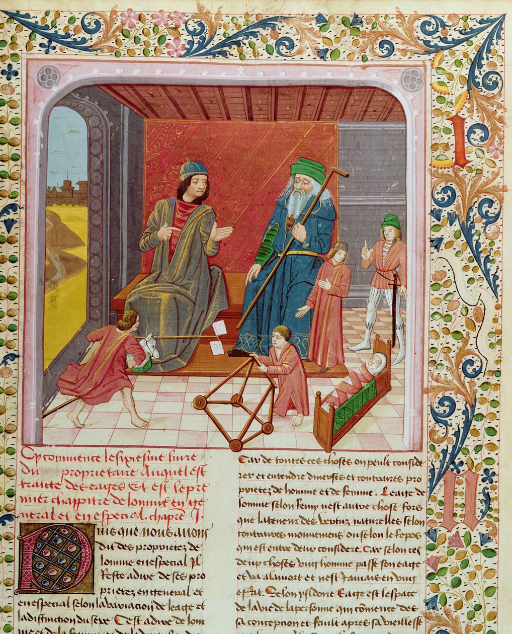 Ms.Fr.218 العصور الست للإنسان من Des Proprietez des Choses بواسطة Bartholomeus Anglicus بواسطة المدرسة الفرنسية