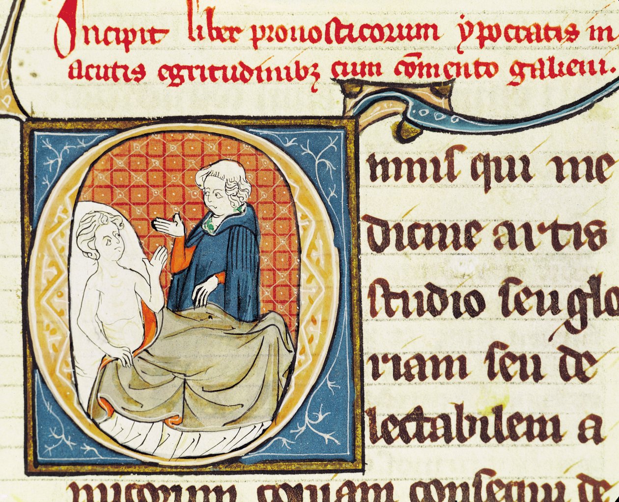Ms 1003 fol.79 طبيب يشخص مريضاً من Oeuvres de Galien بقلم كلاوديوس جالينوس (c.130-c.201) بواسطة المدرسة الفرنسية