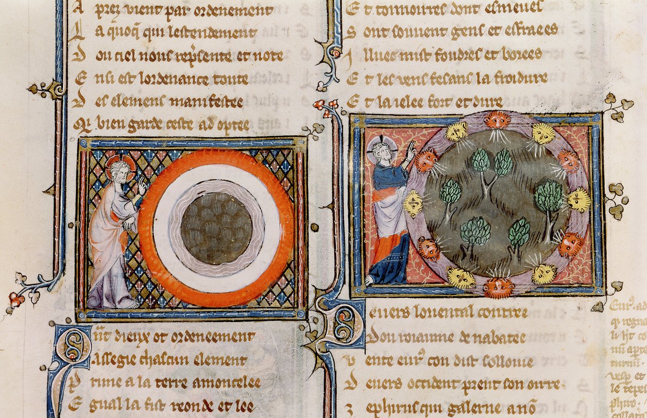 Ms 1044 fol.17v الخلق ، من Ovide Moralise بقلم كريتيان ليجوايس بواسطة المدرسة الفرنسية