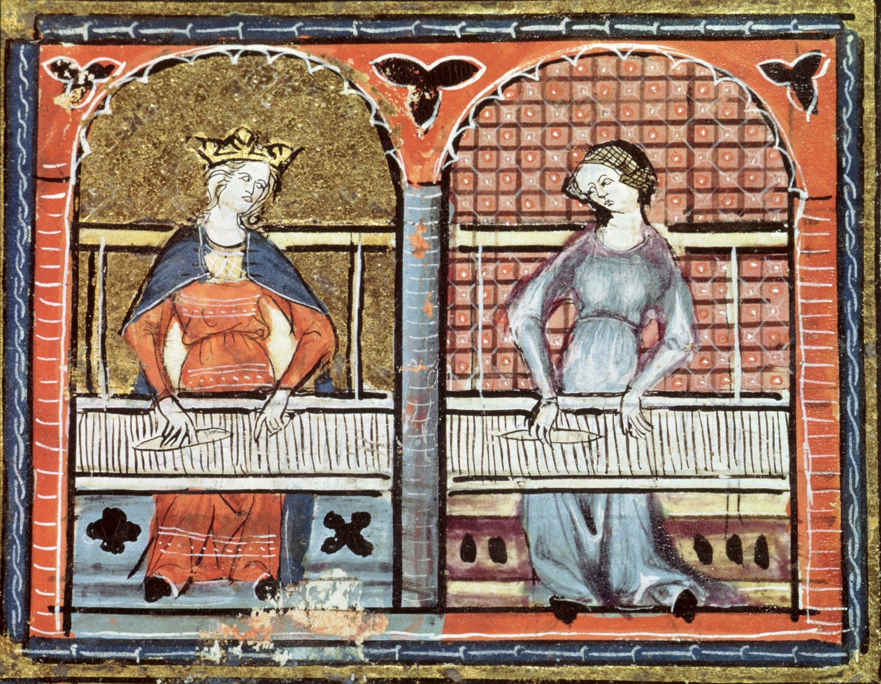 السيدة 1044 fol.89v نسج النساء ، من Ovide Moralise بقلم كريتيان ليجوايس بواسطة المدرسة الفرنسية