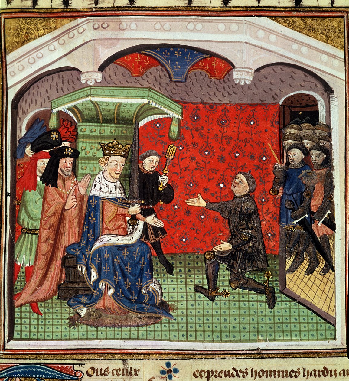 السيدة 1142 ص .4 برتراند دو جويسكلين (c.1320-80) قبل تشارلز الخامس (1338-80) ومحكمته بواسطة المدرسة الفرنسية