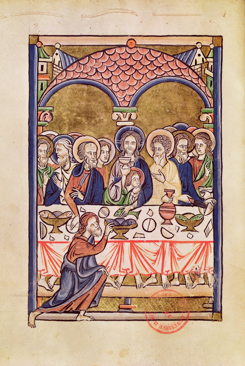 Ms 1273 fol.12v العشاء الأخير من مزمور بواسطة المدرسة الفرنسية