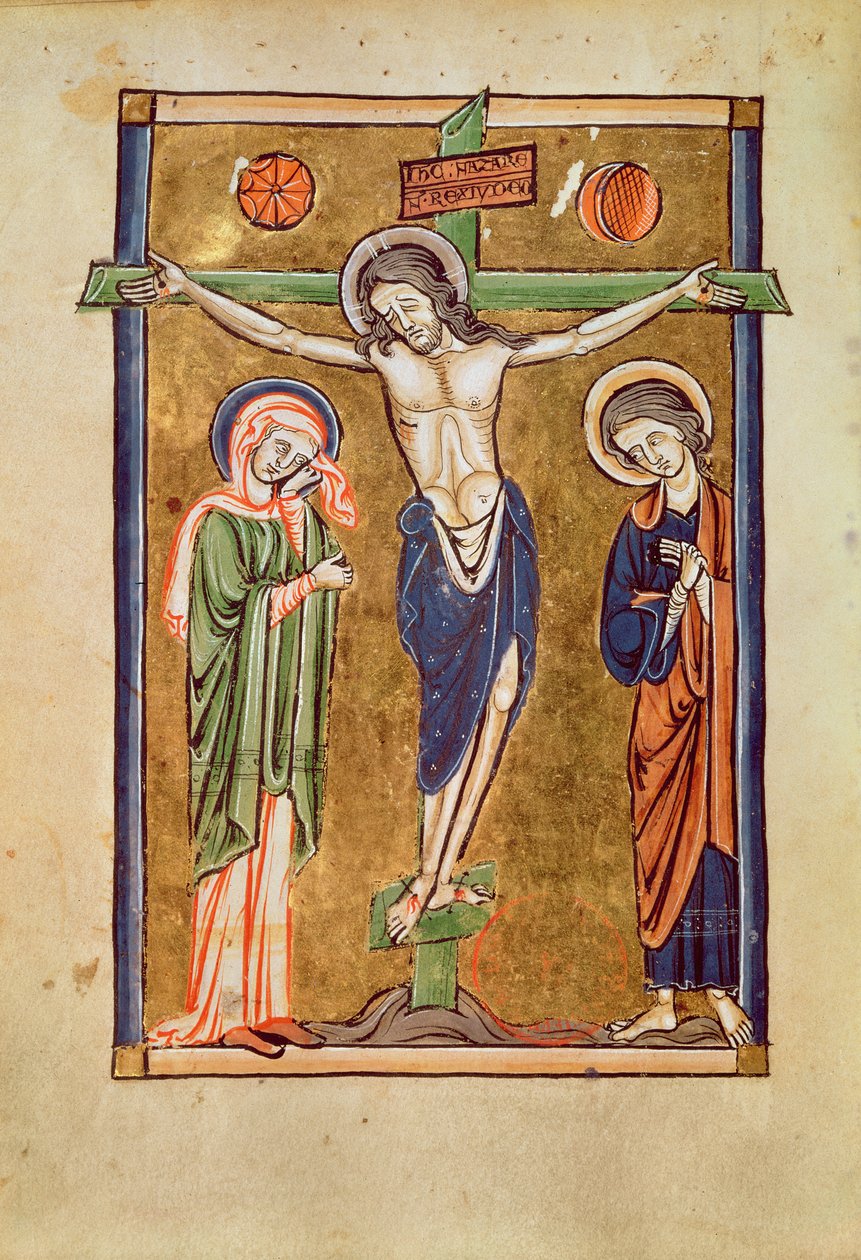 السيدة 1273 fol.14v الصلب ، رسم توضيحي من سفر المزامير بواسطة المدرسة الفرنسية