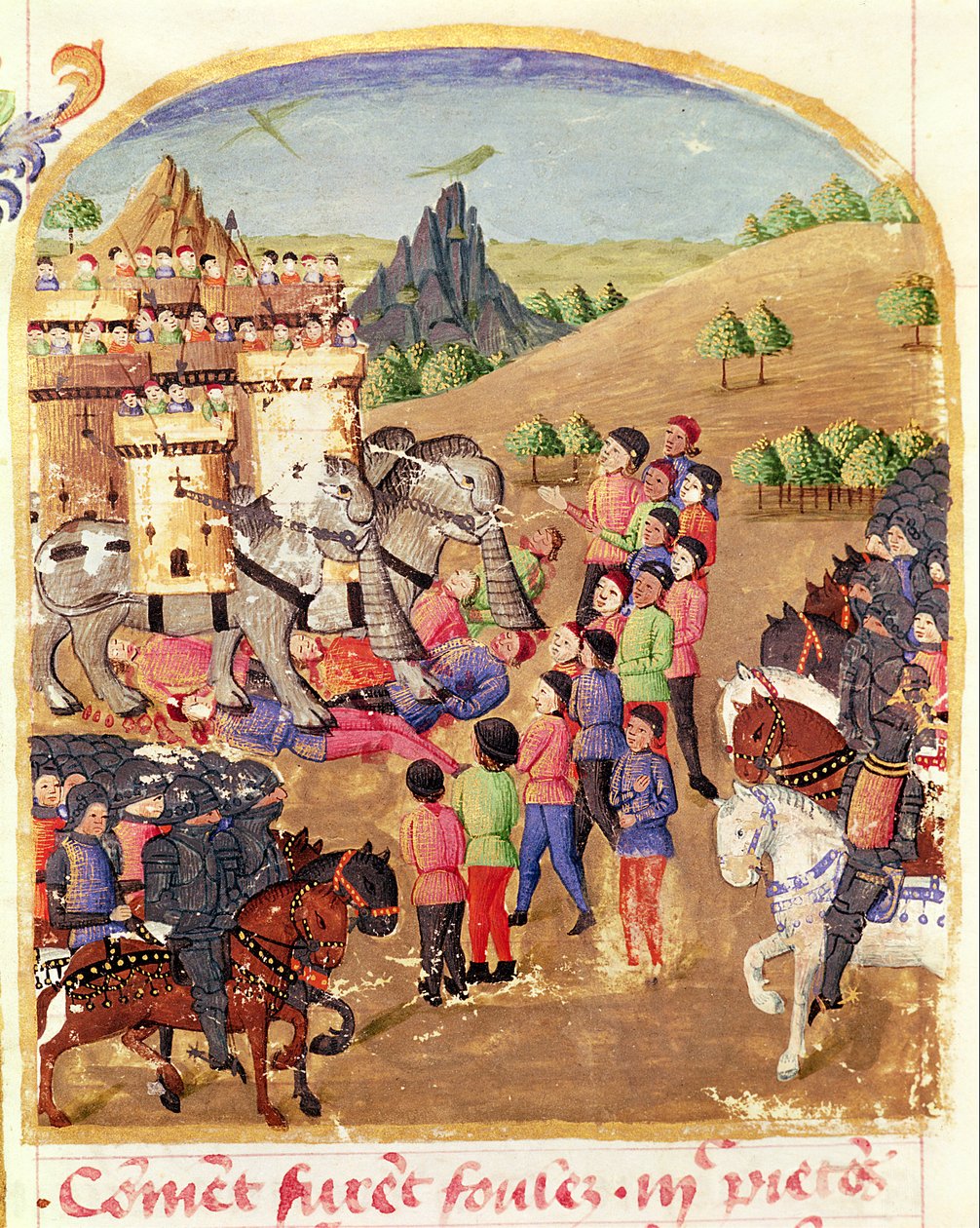 السيدة 1335 ، الصفحة 217 ، The Elephants of War ، من Vie dAlexandre le Grand بواسطة المدرسة الفرنسية