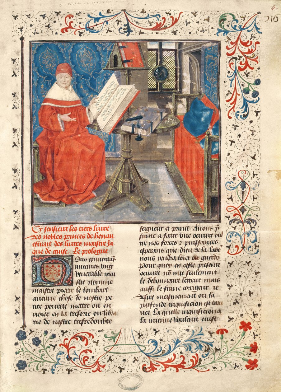 Ms 149 t.1 fol.4 صورة المؤلف ، من هيستوار دي نوبل برنسيس دي هينو ، بقلم جاك دي جويز بواسطة المدرسة الفرنسية