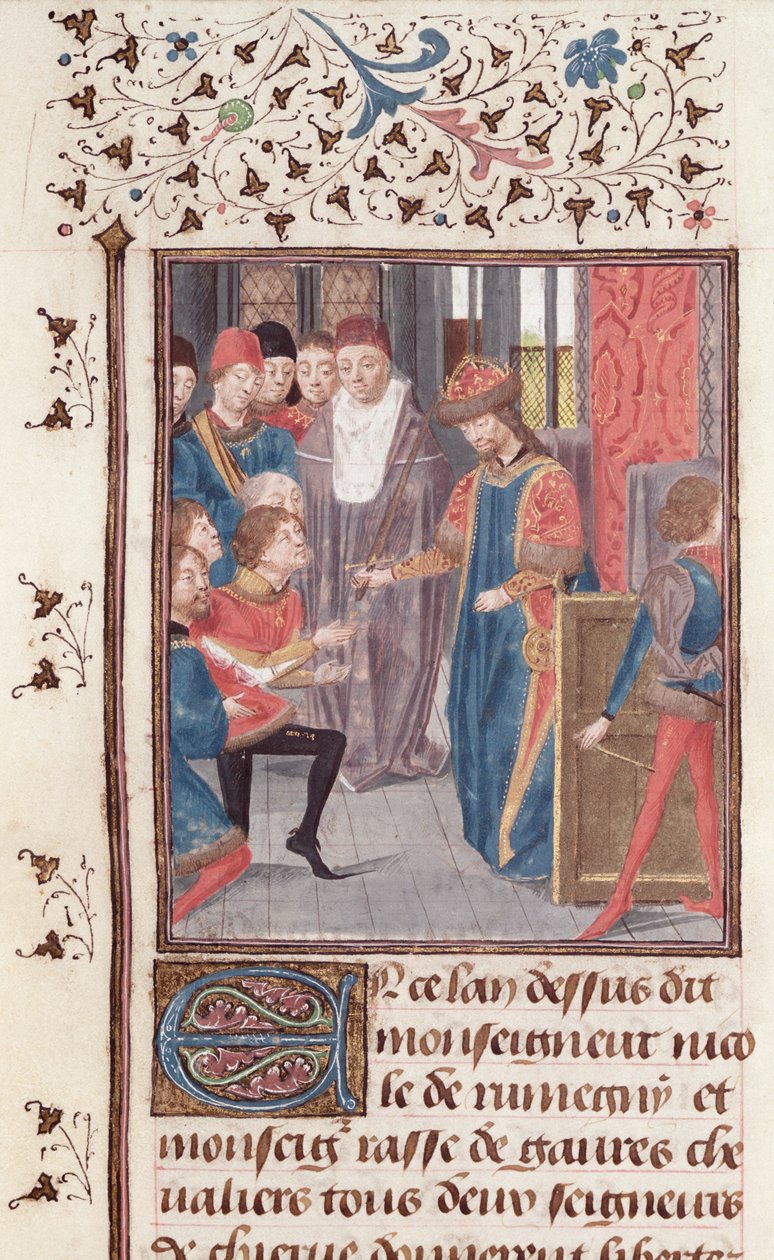Ms 149 t.3 fol.95v تعيين اثنين من الفرسان ، من هيستوار دي نوبل أمراء دي هينو ، بقلم جاك دي جويز بواسطة المدرسة الفرنسية