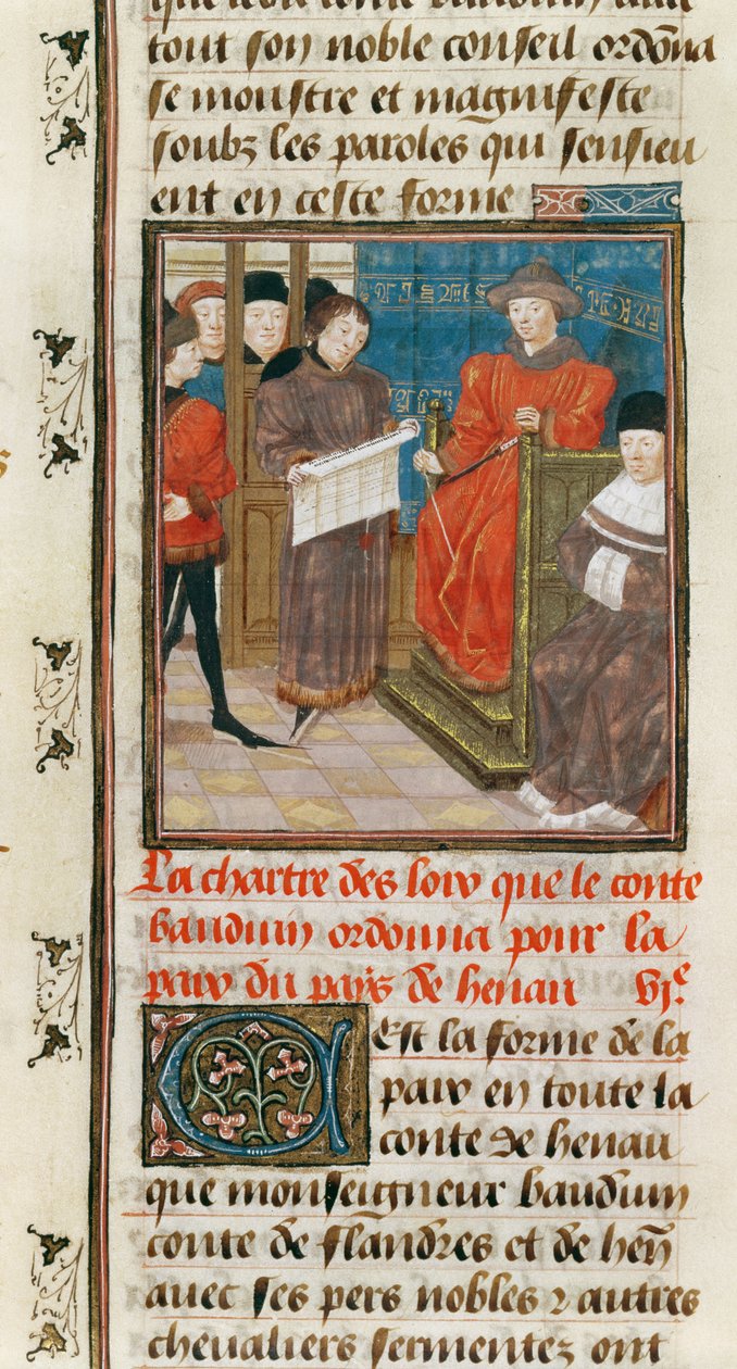 السيدة 149t.3 fol.175 v ميثاق القوانين التي تحسب بودوان السادس لأوامر Hainault لسلام بلد Hainault بواسطة المدرسة الفرنسية